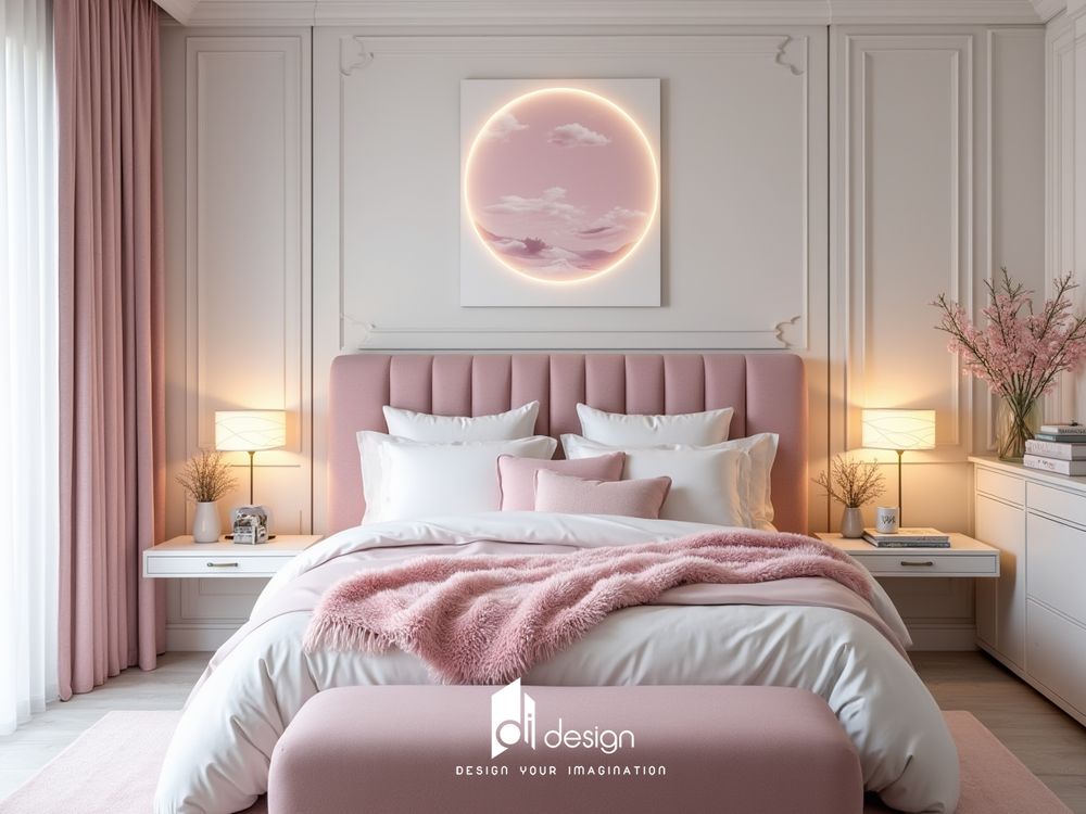 Mẫu phòng ngủ màu hồng pastel ngộ nghĩnh đáng yêu Mẫu phòng ngủ màu hồng pastel ngộ nghĩnh đáng yêu