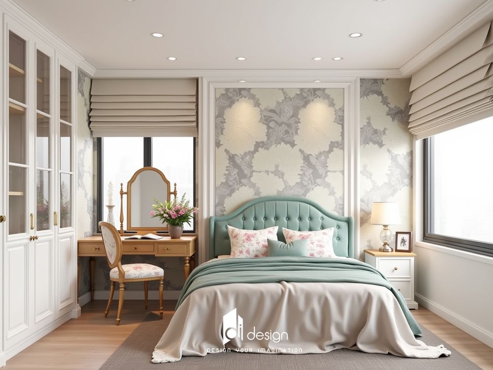Thiết kế căn hộ 58m2 phong cách tân cổ điển Thiết kế căn hộ 58m2 phong cách tân cổ điển