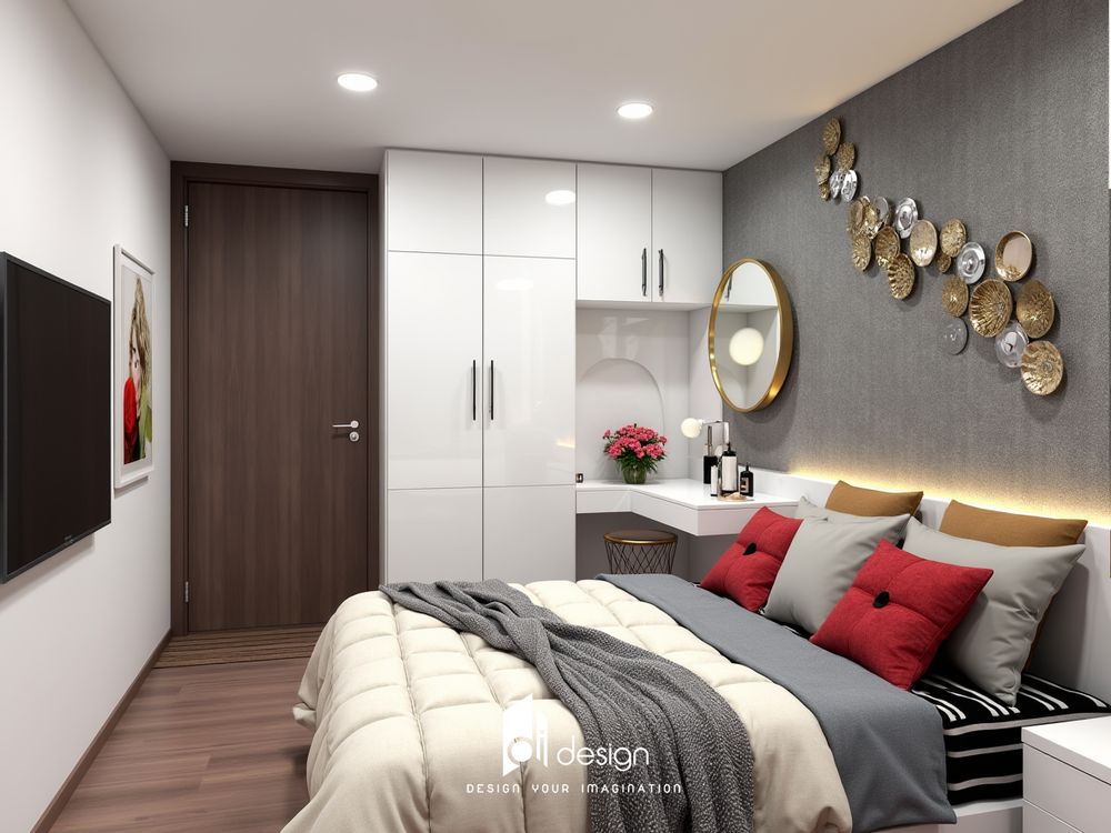 Nội thất căn hộ 96m2 Diamond Alnata Plus ấm áp và sang trọng.