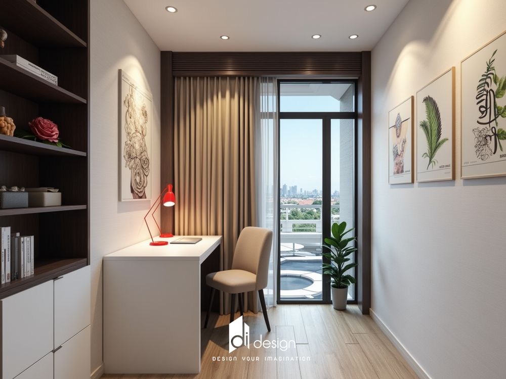 Nội thất căn hộ 96m2 Diamond Alnata Plus ấm áp và sang trọng.