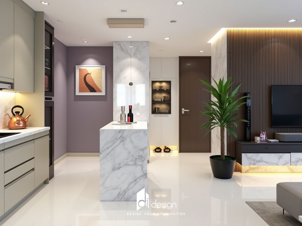 Nội thất căn hộ 96m2 Diamond Alnata Plus ấm áp và sang trọng.