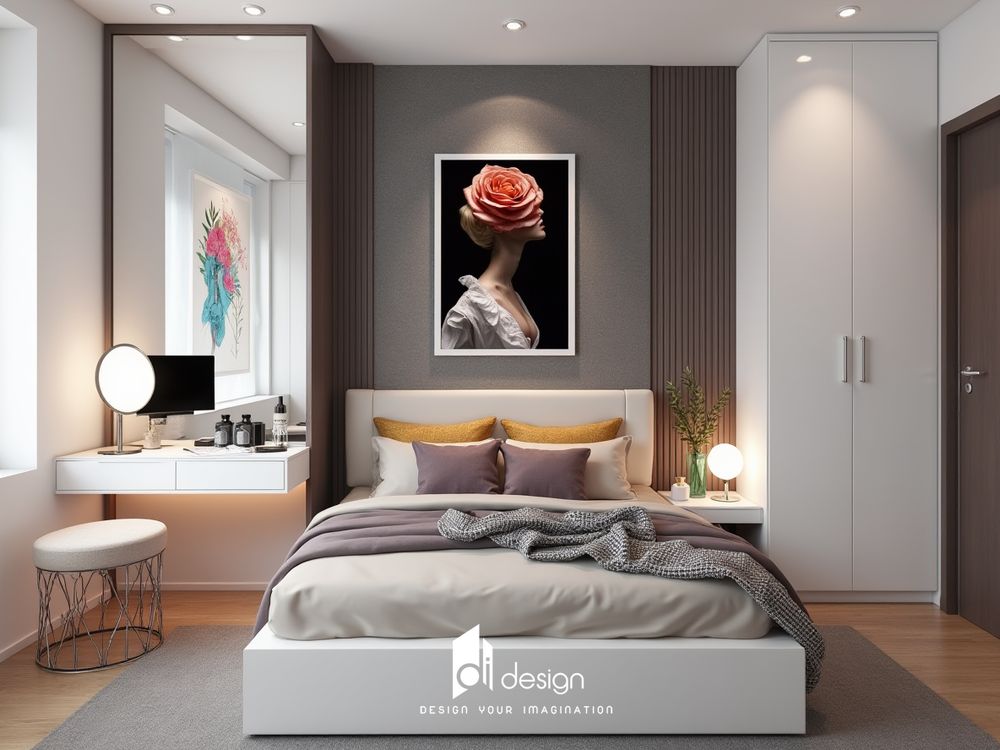 Nội thất căn hộ 96m2 Diamond Alnata Plus ấm áp và sang trọng.