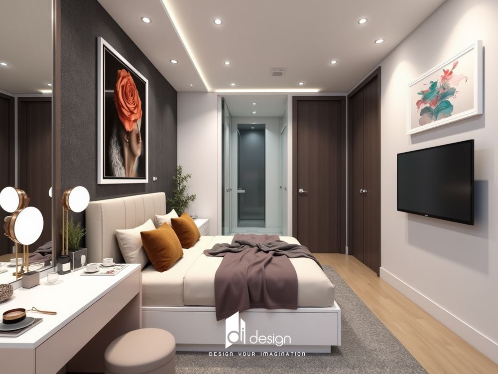 Nội thất căn hộ 96m2 Diamond Alnata Plus ấm áp và sang trọng.