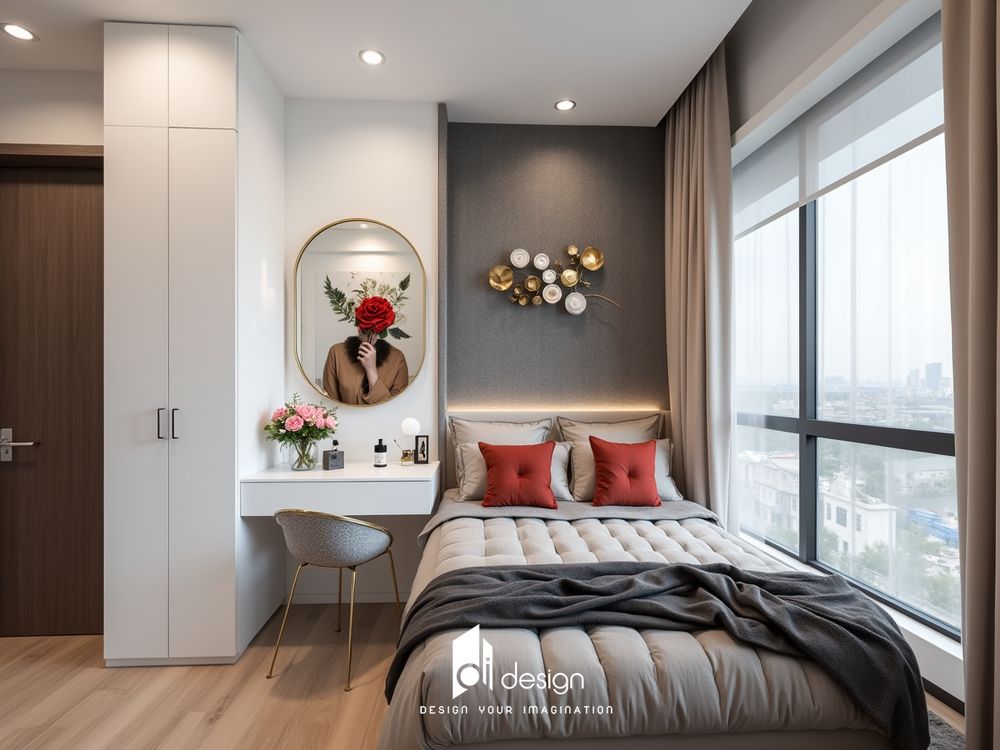 Nội thất căn hộ 96m2 Diamond Alnata Plus ấm áp và sang trọng.