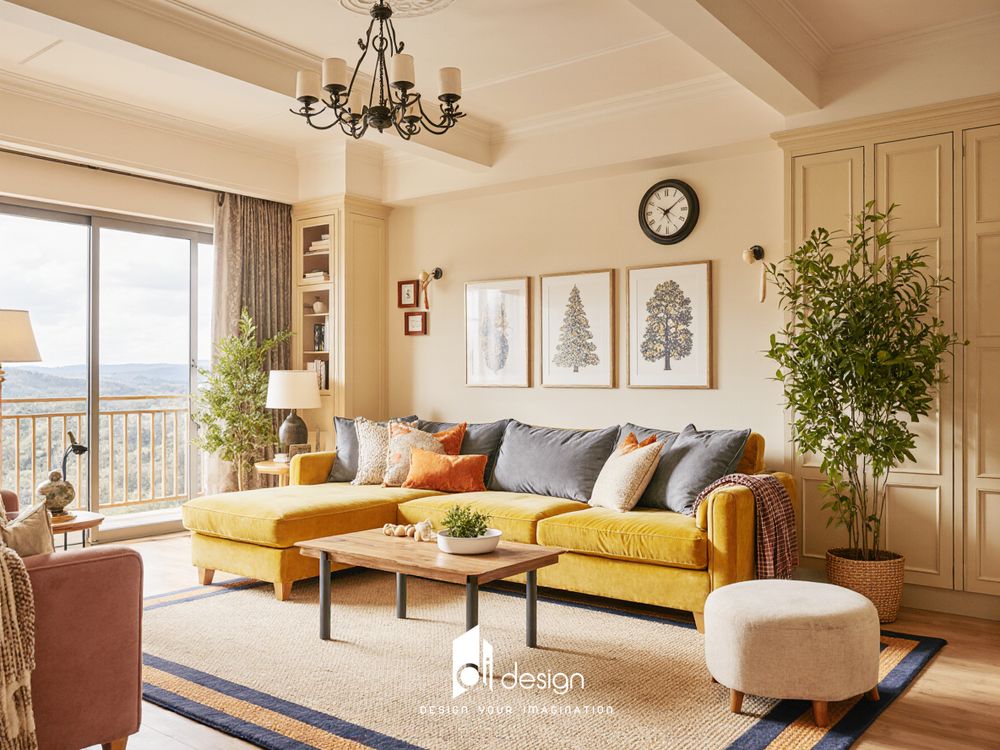 Thiết kế nội thất phòng khách màu vàng ấm áp và tinh tế Thiết kế nội thất phòng khách màu vàng ấm áp và tinh tế