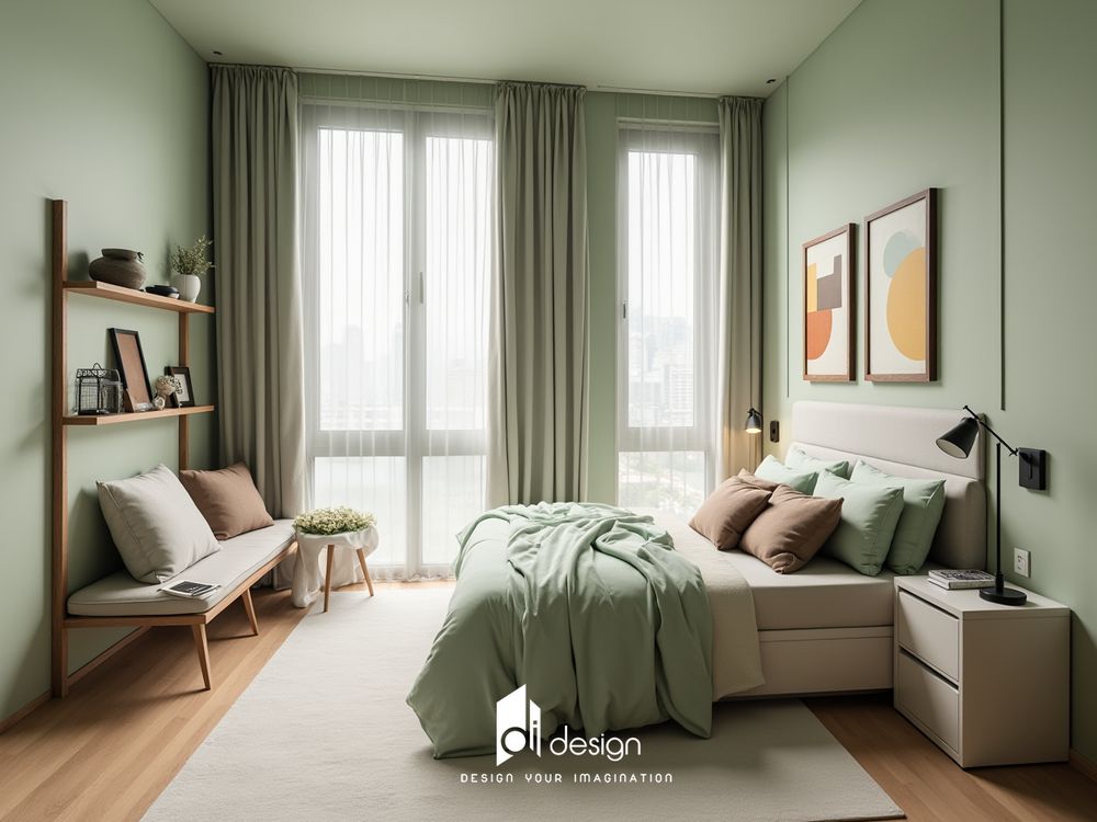 Phòng ngủ màu xanh lá cây nhạt đẹp hiện đại Phòng ngủ màu xanh lá cây nhạt đẹp hiện đại