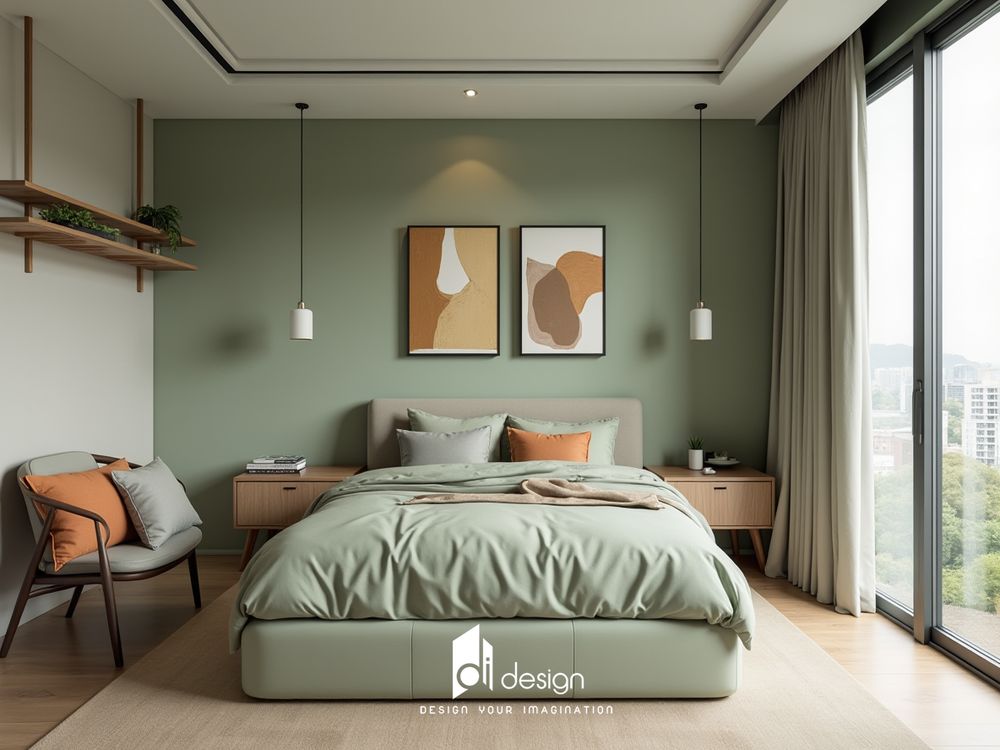 Phòng ngủ màu xanh lá cây nhạt đẹp hiện đại Phòng ngủ màu xanh lá cây nhạt đẹp hiện đại
