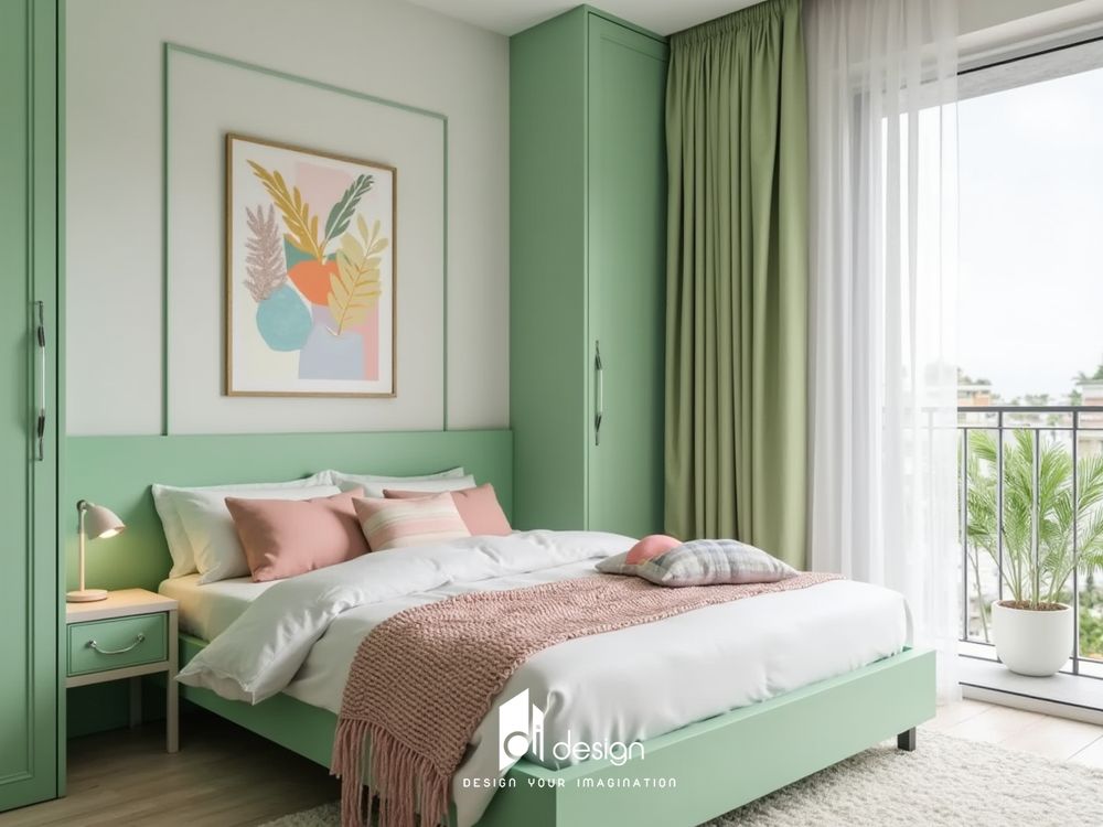 Phòng ngủ màu xanh lá cây nhạt đẹp hiện đại Phòng ngủ màu xanh lá cây nhạt đẹp hiện đại