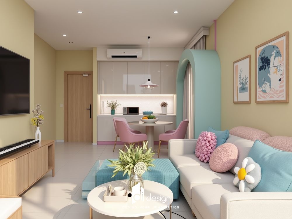 Thiết kế nội thất căn hộ chung cư 60m2 De La Sol tiện nghi Thiết kế nội thất căn hộ chung cư 60m2 De La Sol tiện nghi
