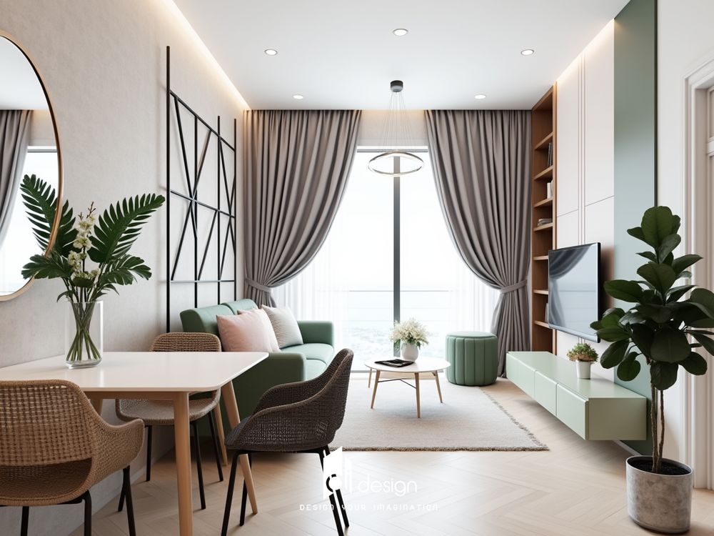 Thiết kế nội thất căn hộ chung cư 67m2 màu xanh lá cây Thiết kế nội thất căn hộ chung cư 67m2 màu xanh lá cây