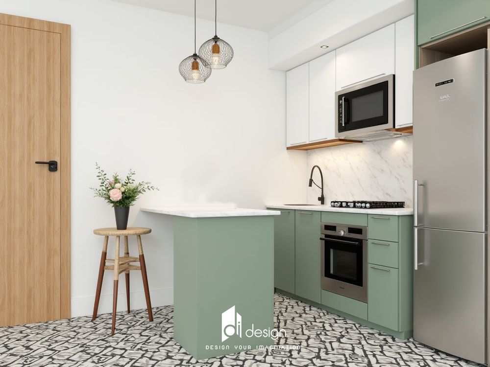 Thiết kế nội thất căn hộ chung cư 67m2 màu xanh lá cây Thiết kế nội thất căn hộ chung cư 67m2 màu xanh lá cây