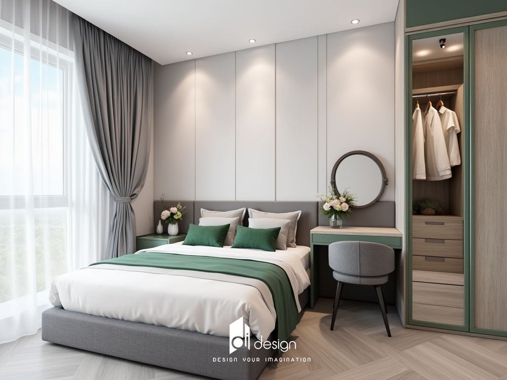 Thiết kế nội thất căn hộ chung cư 67m2 màu xanh lá cây Thiết kế nội thất căn hộ chung cư 67m2 màu xanh lá cây