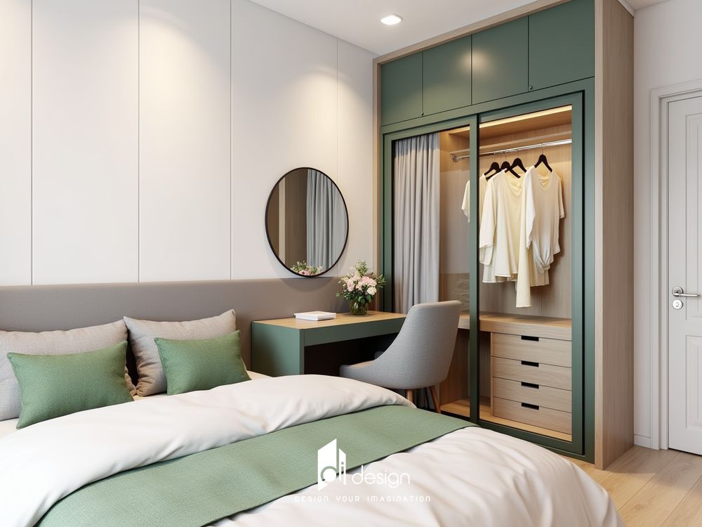 Thiết kế nội thất căn hộ chung cư 67m2 màu xanh lá cây Thiết kế nội thất căn hộ chung cư 67m2 màu xanh lá cây