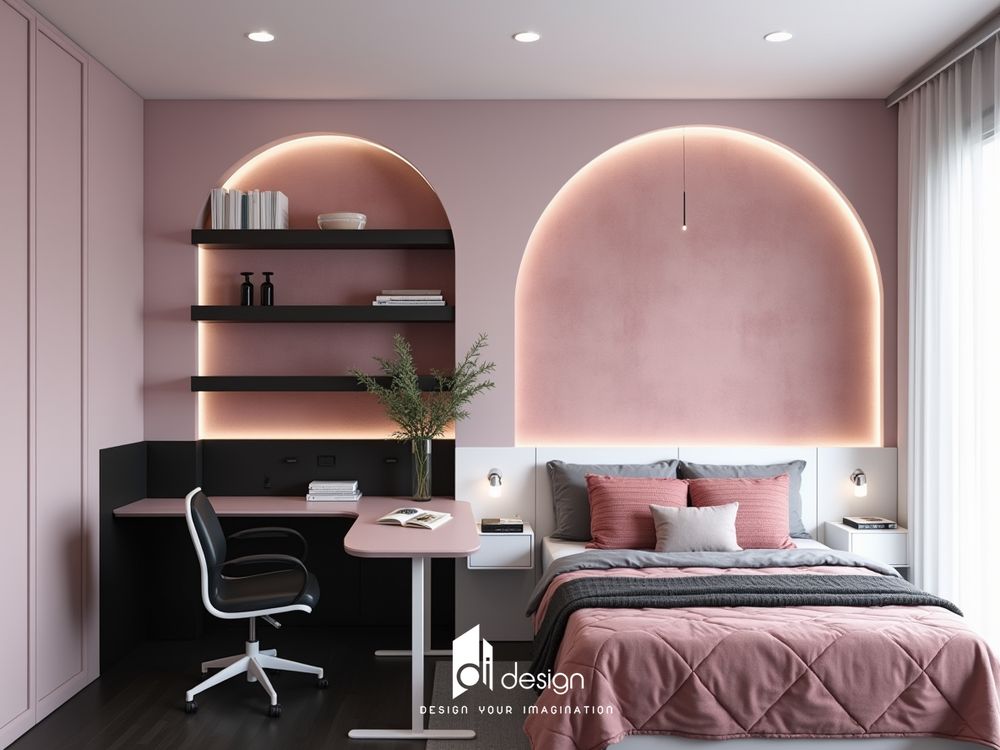 Thiết kế nội thất căn hộ chung cư 68m2 Tecco Đầm Sen Complex – tông màu hồng ngọt ngào, ấm cúng
