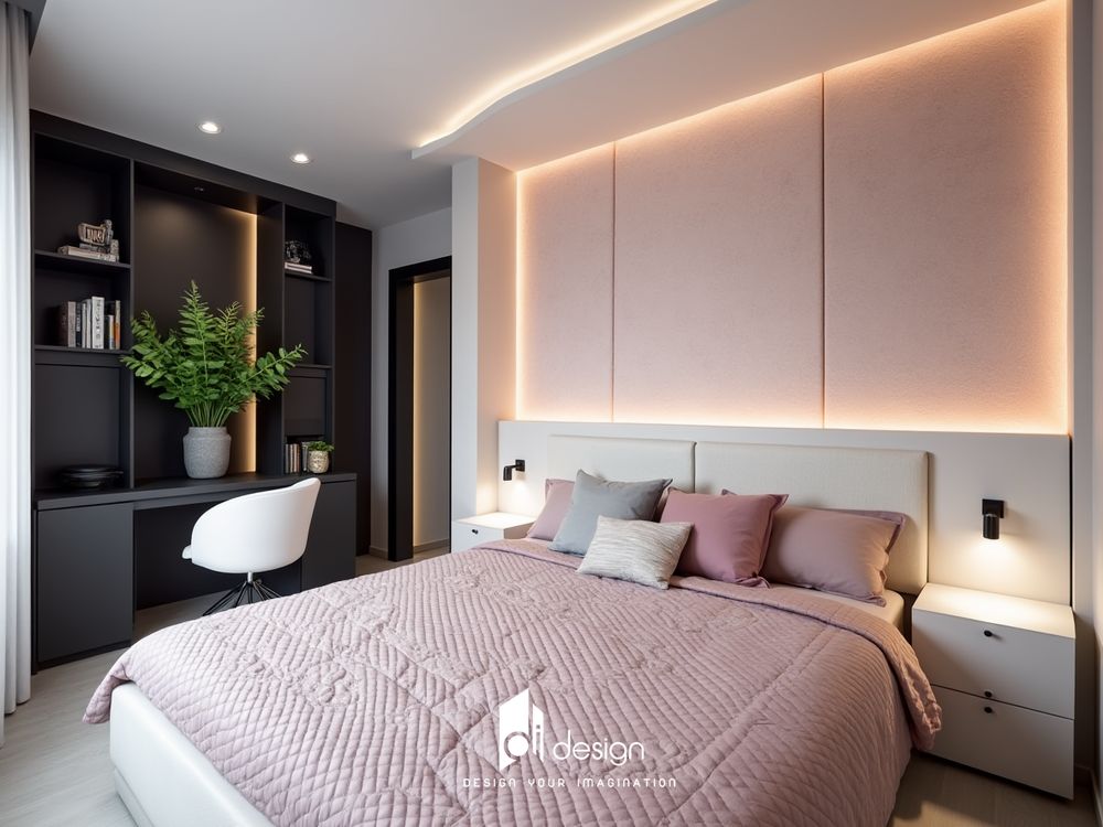 Thiết kế nội thất căn hộ chung cư 68m2 Tecco Đầm Sen Complex – tông màu hồng ngọt ngào, ấm cúng