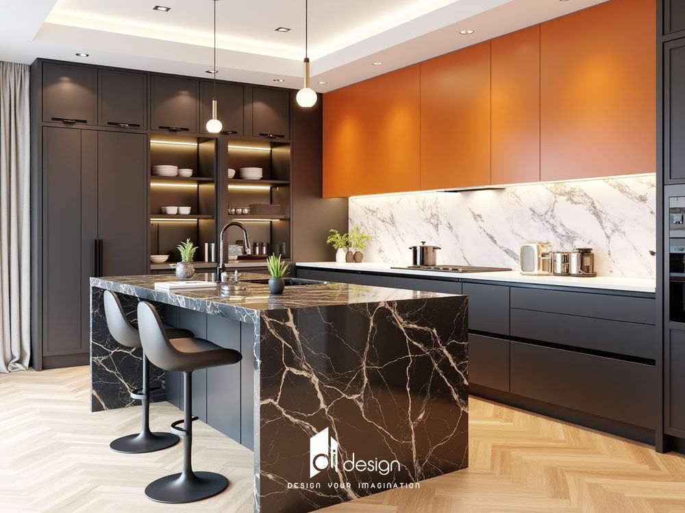 Thiết kế nội thất phòng bếp bằng đá cẩm thạch