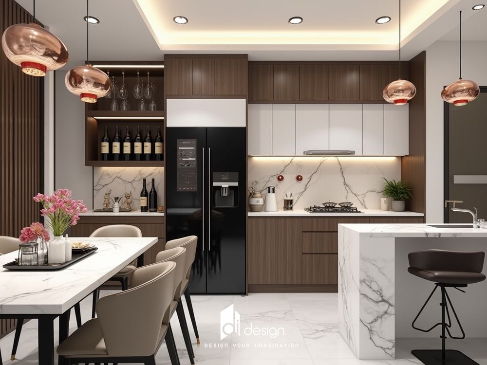 Thiết kế nội thất phòng bếp bằng đá cẩm thạch