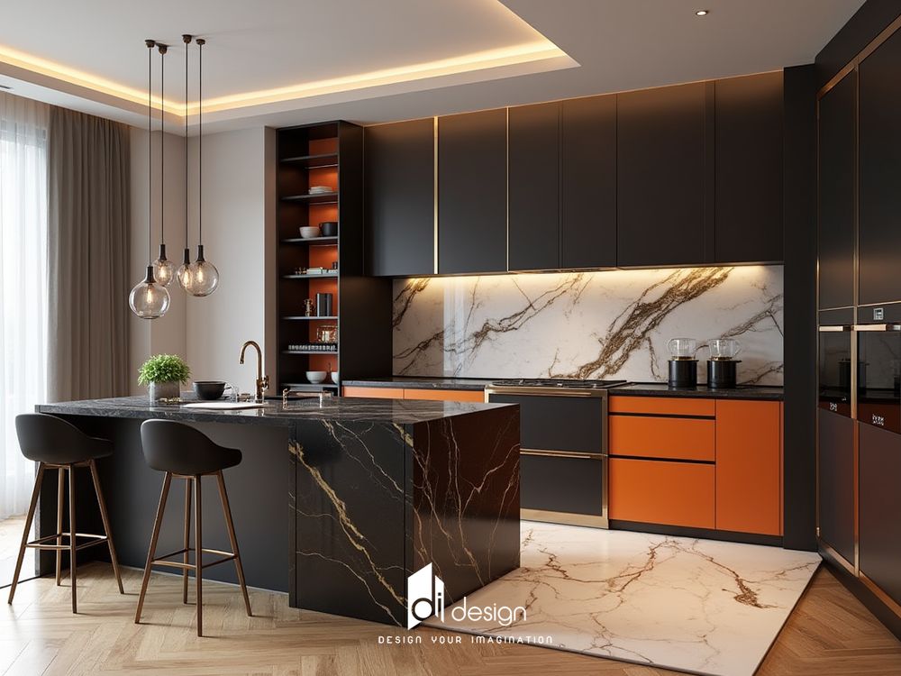 Thiết kế nội thất phòng bếp bằng đá cẩm thạch