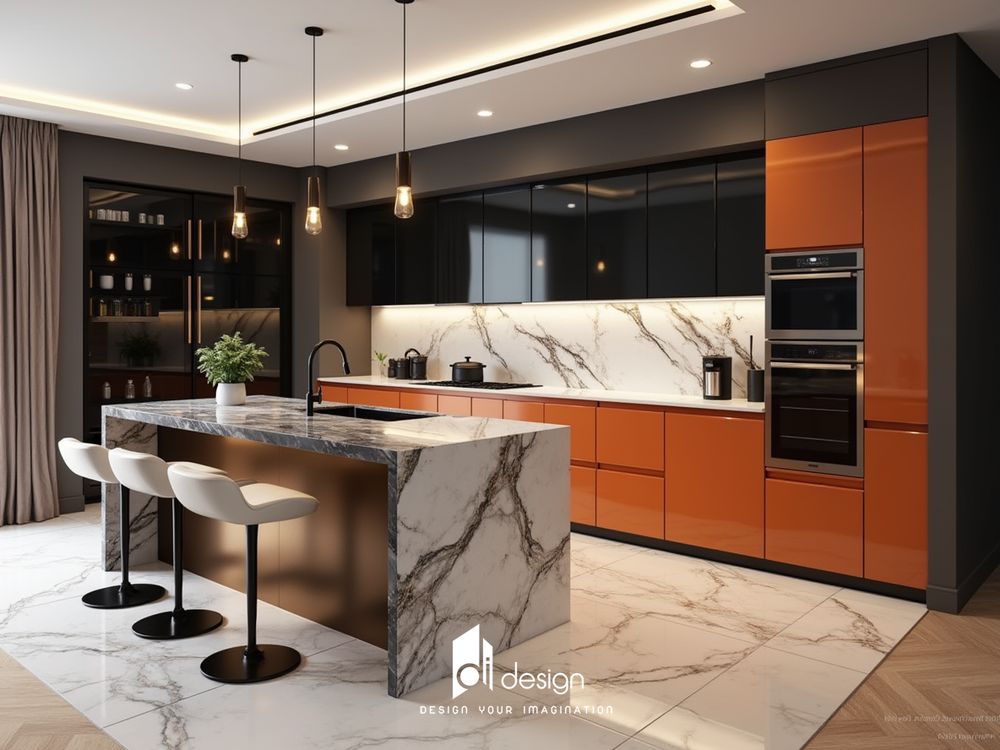 Thiết kế nội thất phòng bếp bằng đá cẩm thạch