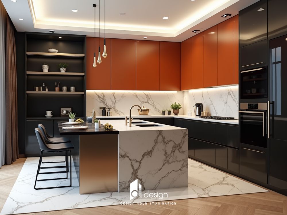 Thiết kế nội thất phòng bếp bằng đá cẩm thạch