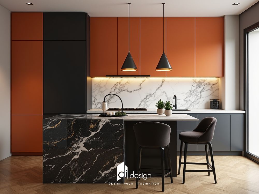 Thiết kế nội thất phòng bếp bằng đá cẩm thạch